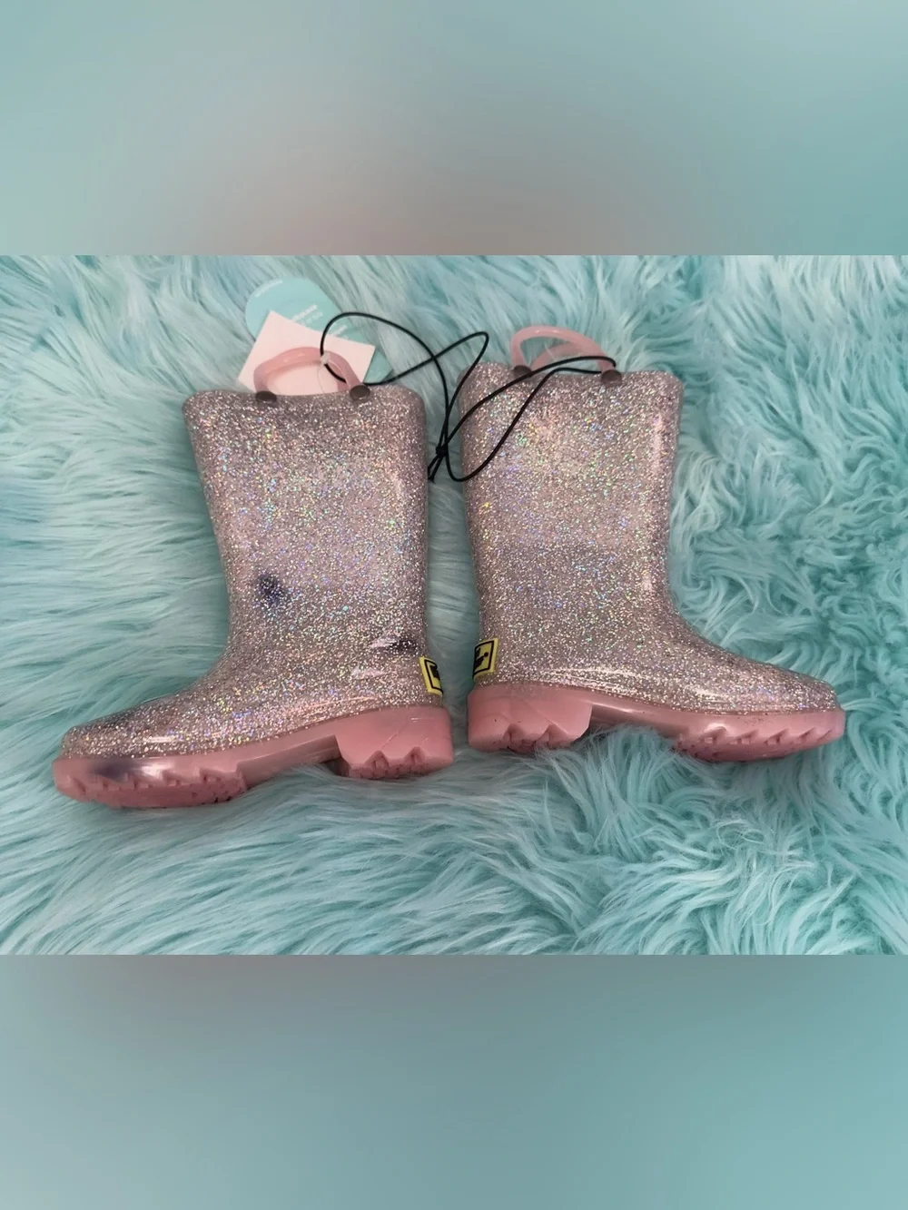 Toddler Girl Light Up Glitter Silver Rose Light Up Rain Boots Sz 6 NEW!  Flawed!